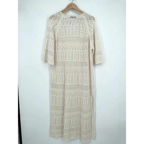 ZARA Crochet Maxi Dress Sheer Open Knit Long Sleeve Beach Cover Up Dress, Cream - Picture 10 of 14